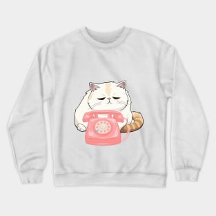 Sad Cat and Retro Rotary Dial Phone Crewneck Sweatshirt